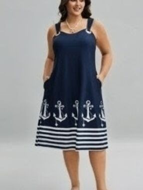 BloomChic Navy and White Anchor-Print Midi Dress